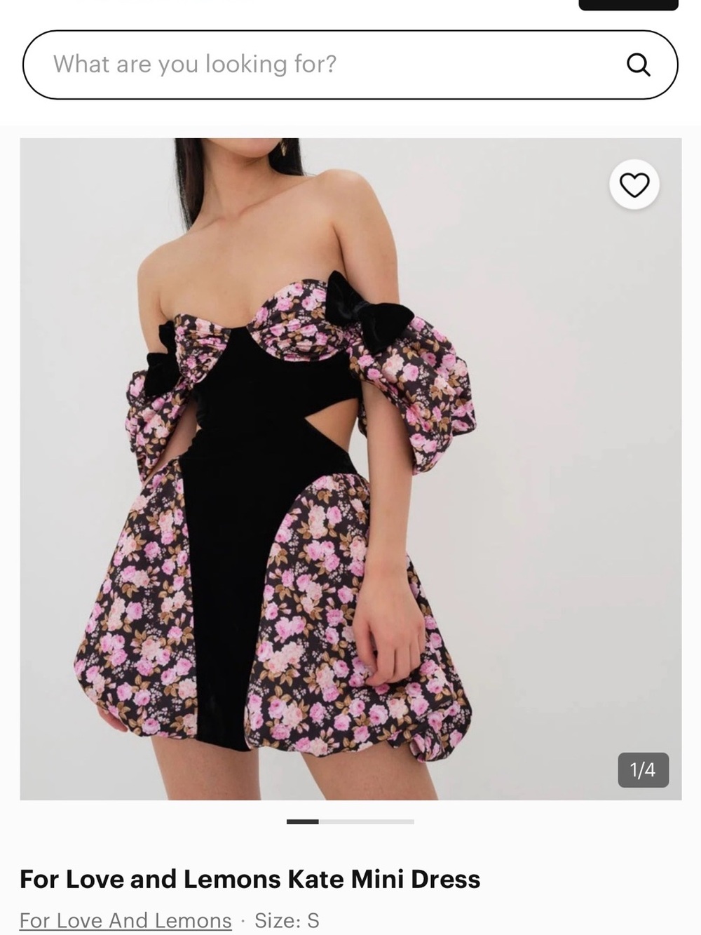 For Love & Lemons Kate Mini Dress Black Floral Puff Sleeve Corset Bubble Hem S - Picture 2 of 12